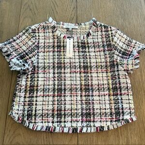 NWT Cupcakes and Cashmere Cropped Tweed Top Size Medium Multicolor Fringe Trim